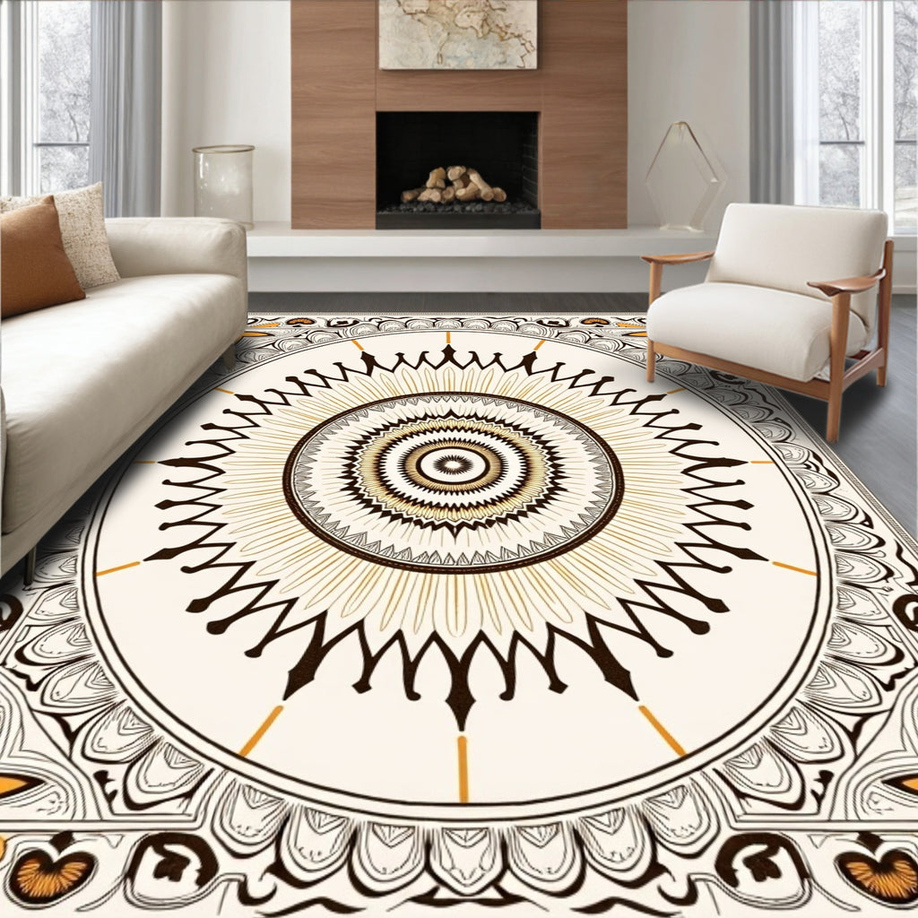 Ornate Golden Sunburst Medallion Rug