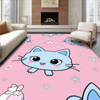 Cute Blue Kitty Snowflakes Pink Rug