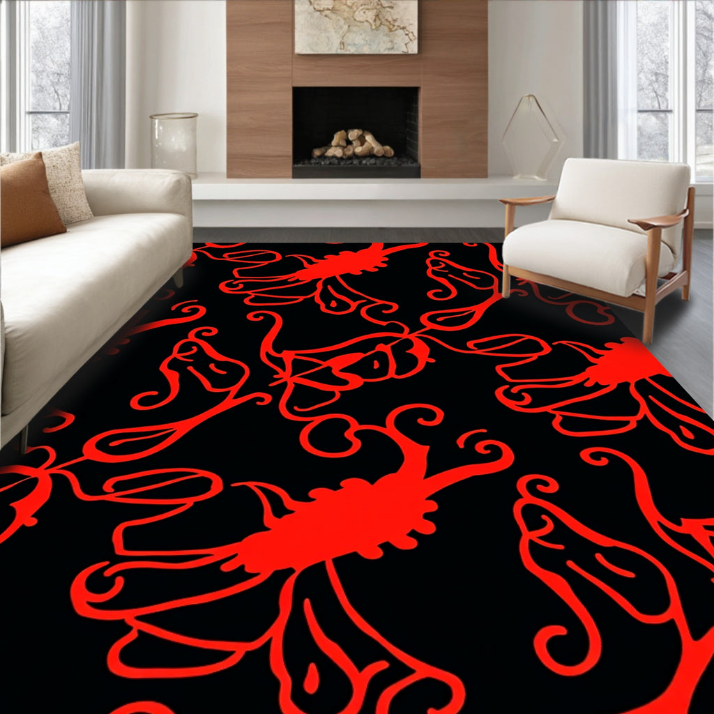 Bold Red Floral Swirls Rug