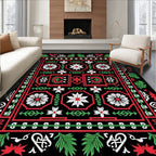 Bold Floral Lattice Red Green Black Rug