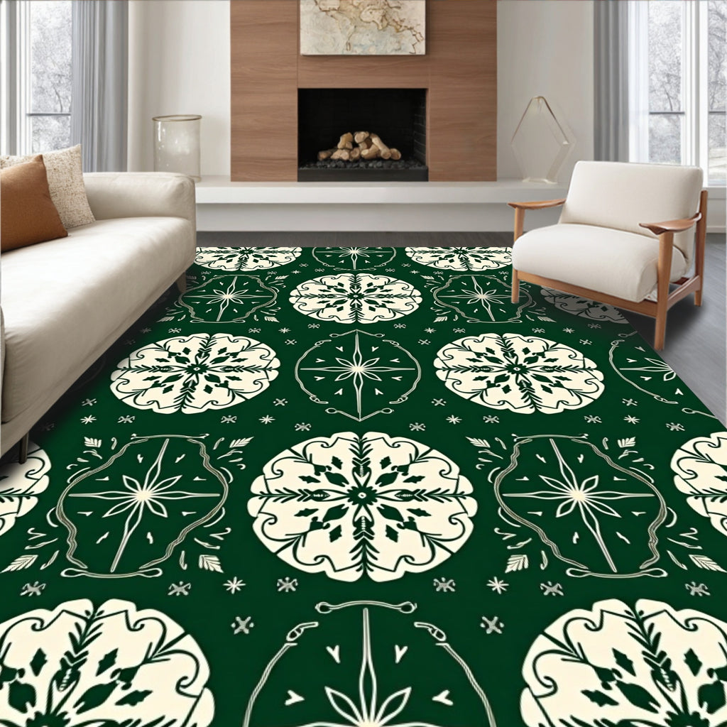 Dark Green Cream Mandala Collection Rug