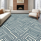 Deep Blue Geometric Maze Rug