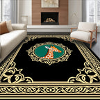 Elegant Giraffe Portrait Black Emerald Border Rug