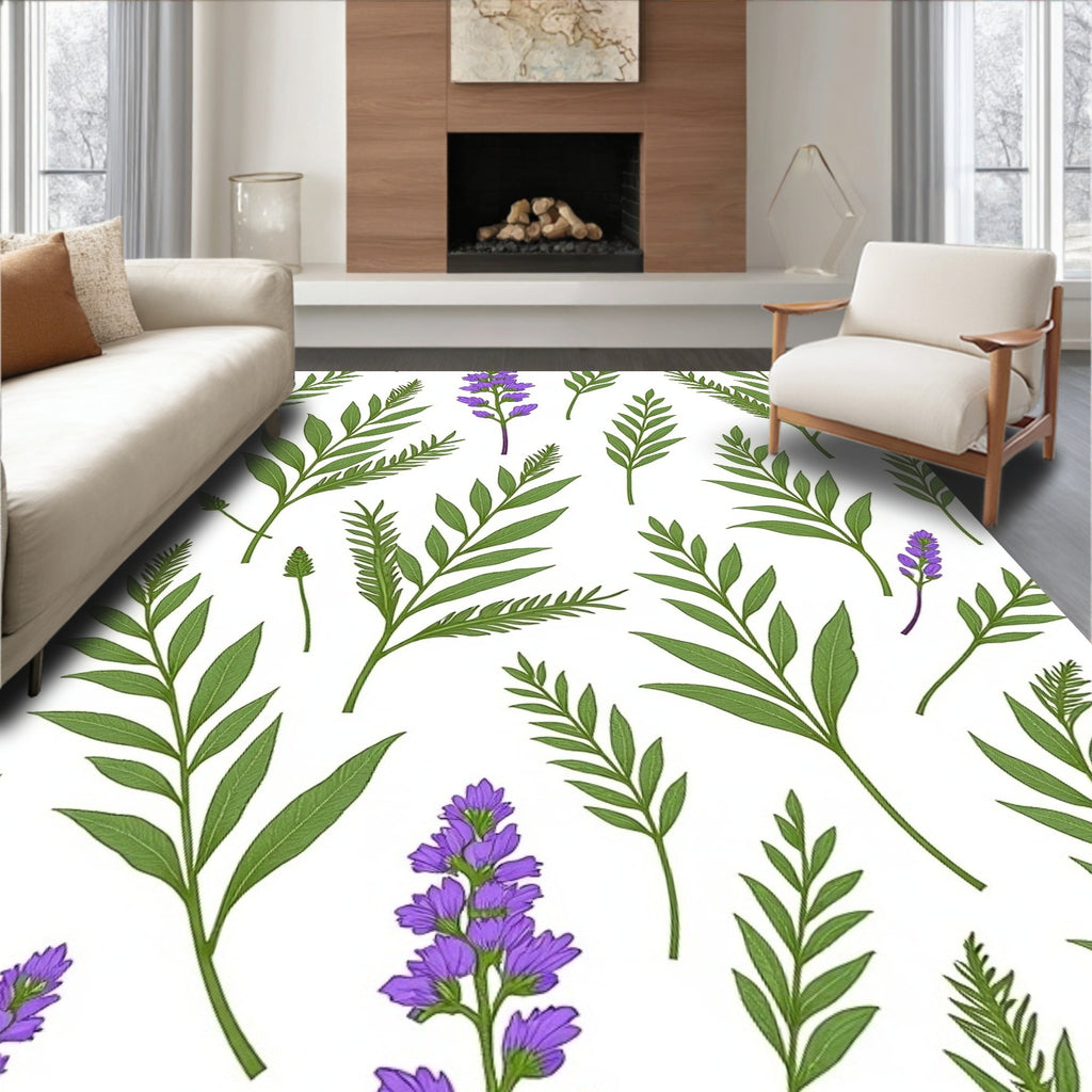 Purple Lavender Green Leafy Branch Rug