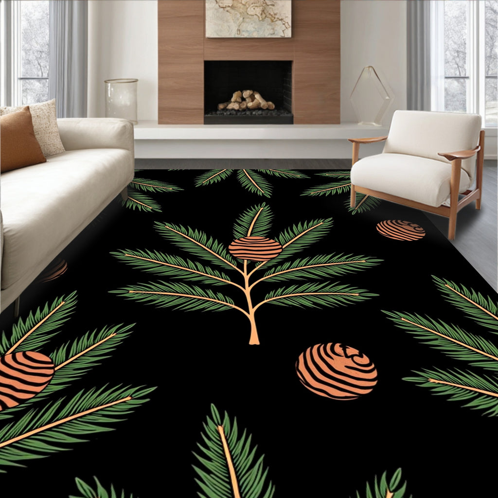 Green Fir Branch Orange Orb Rug