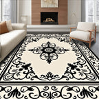 Classic Black Cream Medallion Border Rug