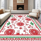 Red Green Snowflake Tree Medallion Border Rug