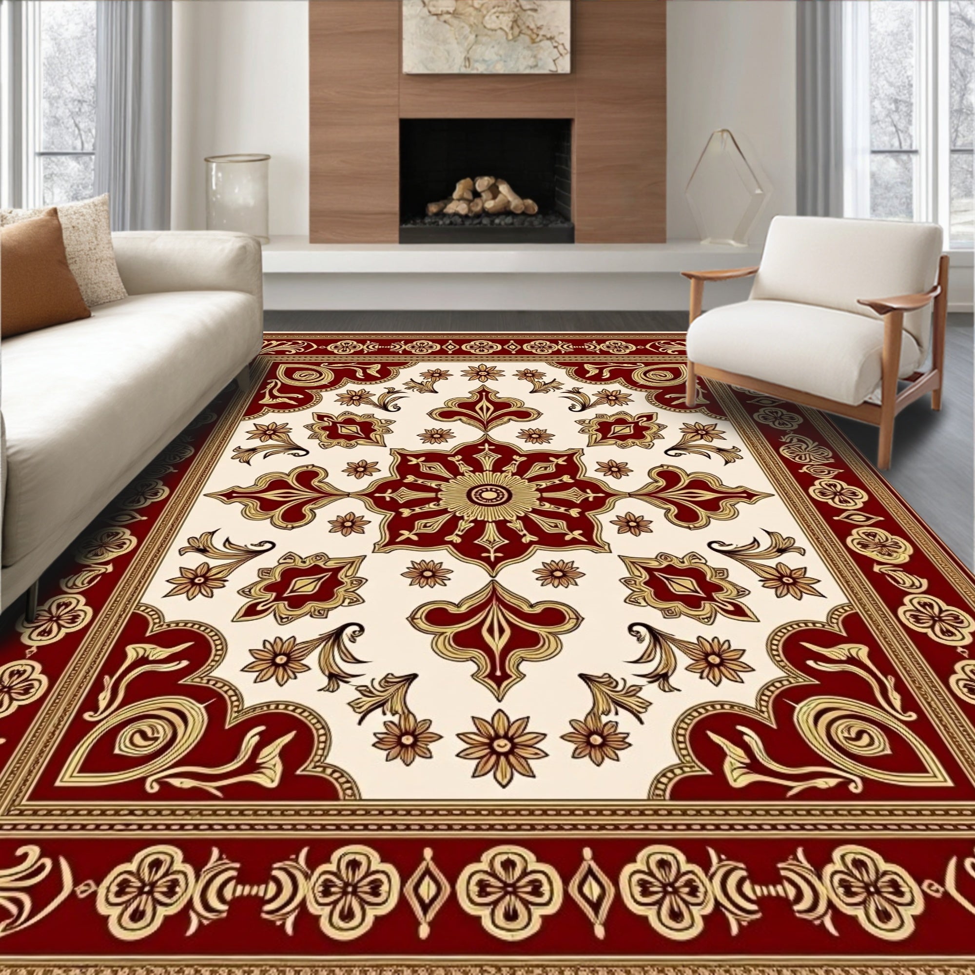 Crimson Gold Ornate Floral Medallion Rug