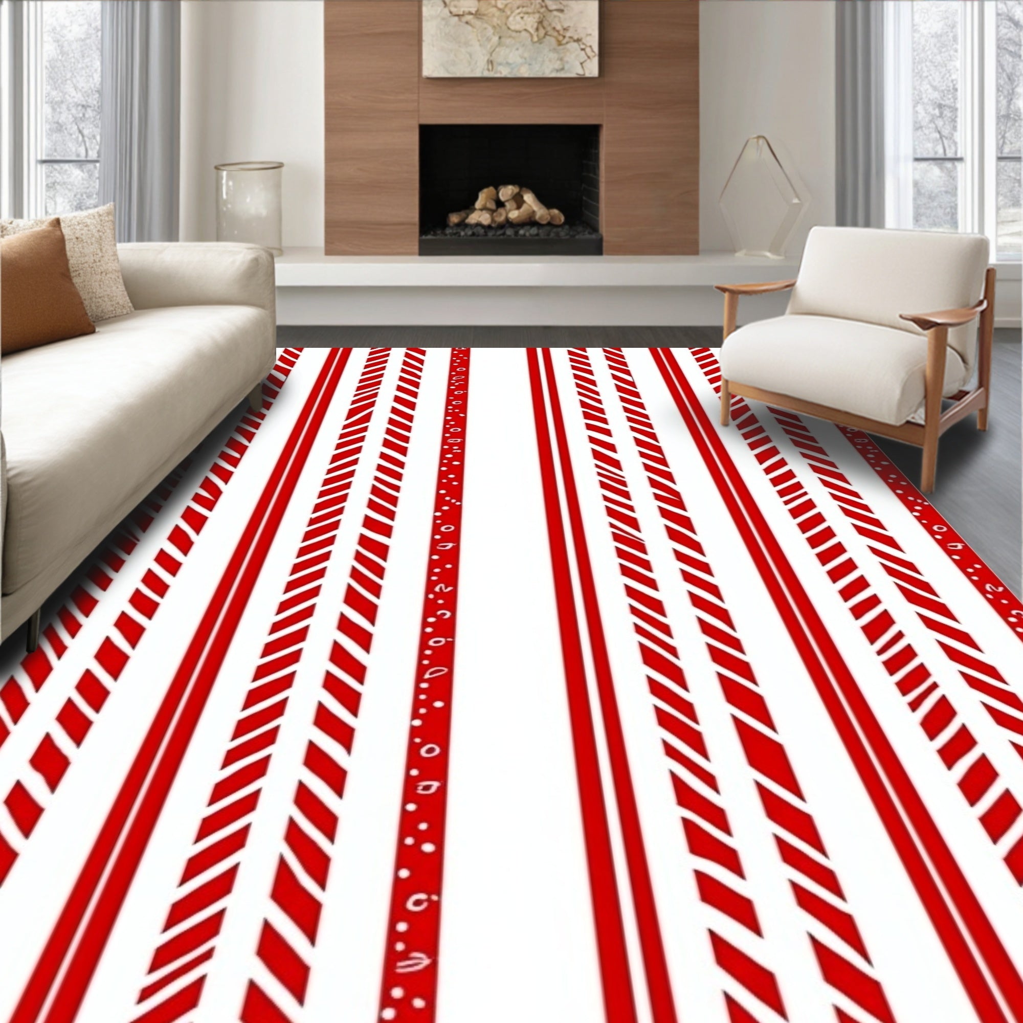 Bold Red Striped Dot Garland Rug