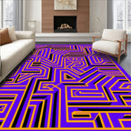 Vibrant Purple Orange Maze Lines Rug