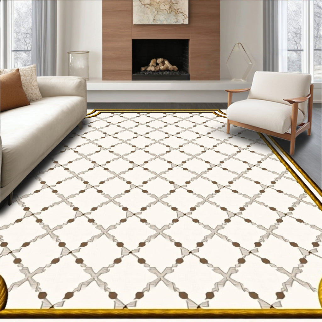 Vintage Cream Geometric Lattice Rug