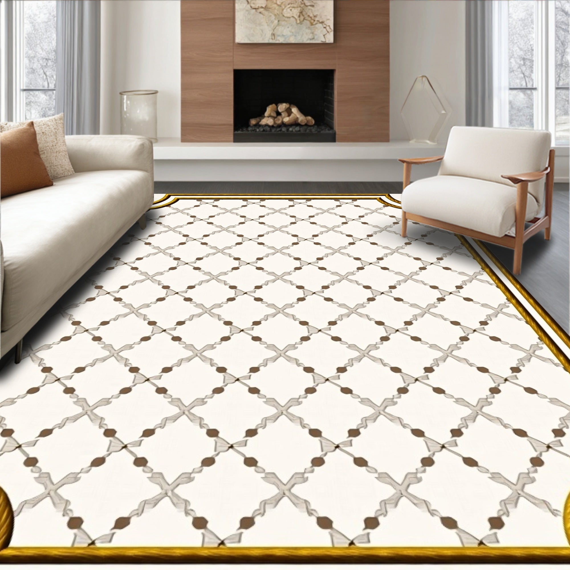 Vintage Cream Geometric Lattice Rug