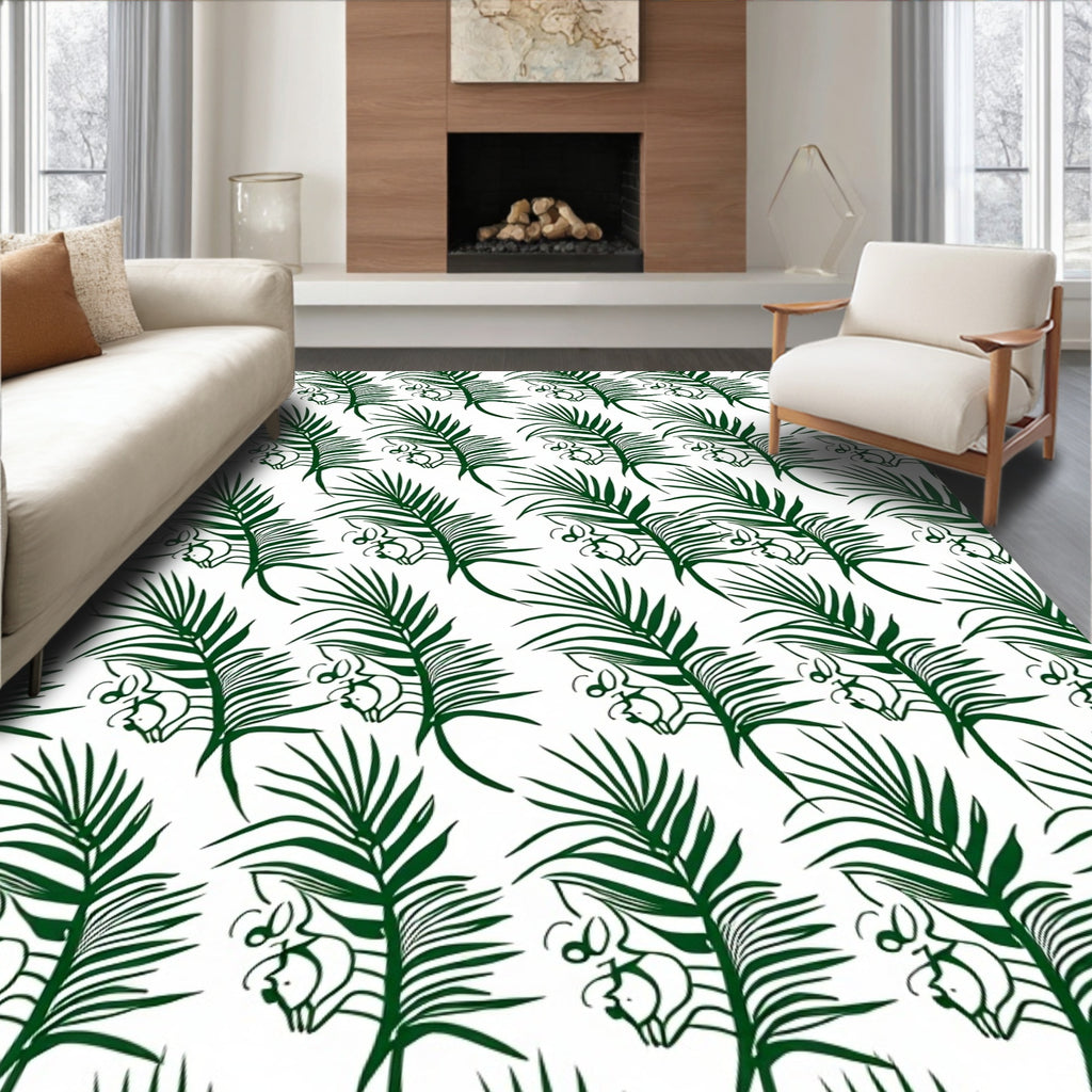 Dark Green Palm Frond Garden Rug
