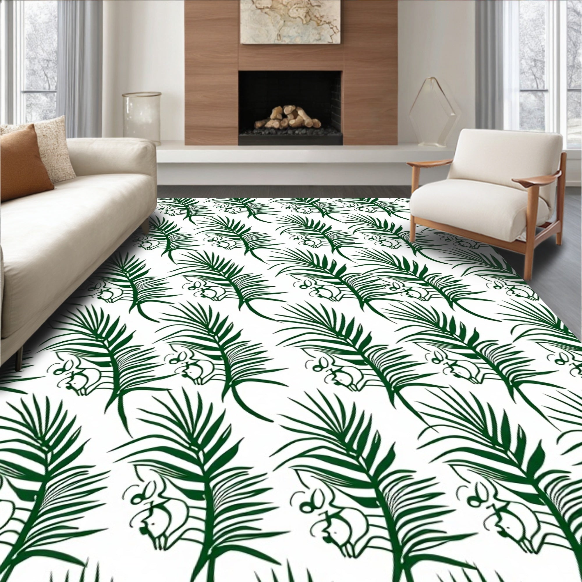 Dark Green Palm Frond Garden Rug