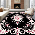 Crimson Floral Medallion Black Cream Rug