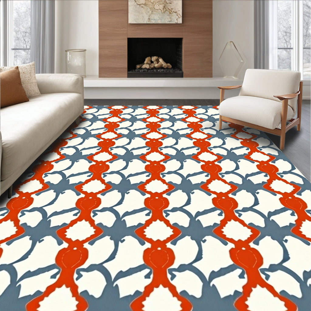 Red Orange Gray Abstract Chain Rug