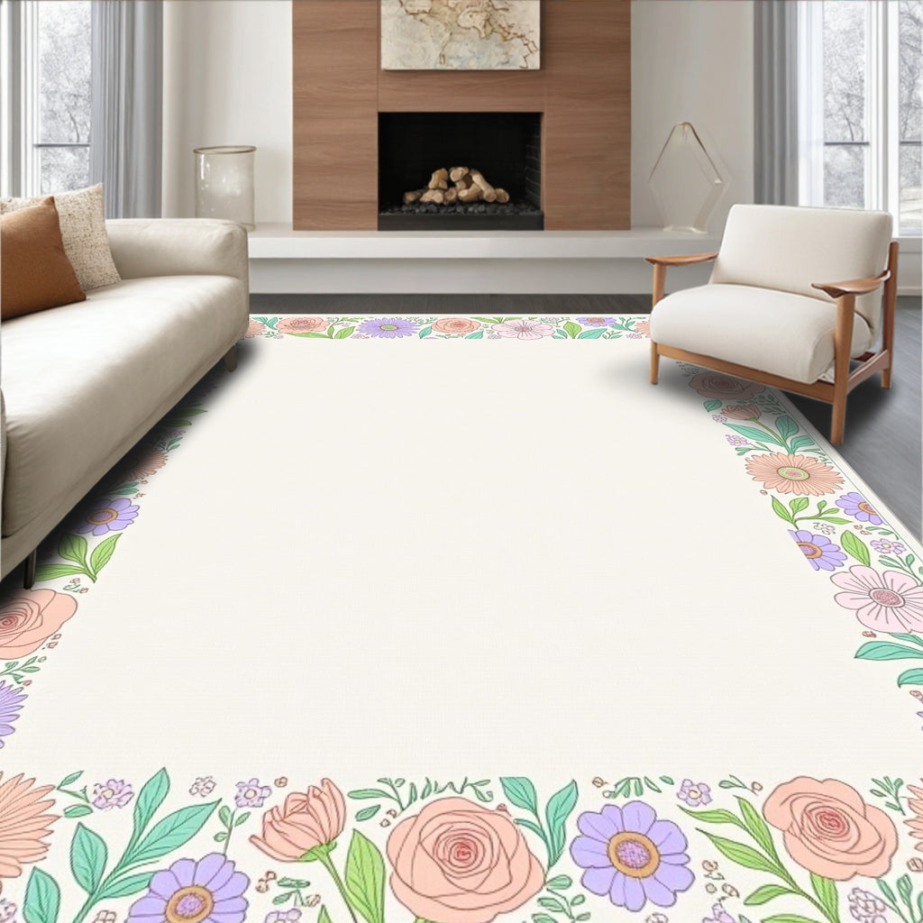 Pastel Floral Border Delight Rug