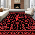 Red Skull Floral Rose Medallion Rug