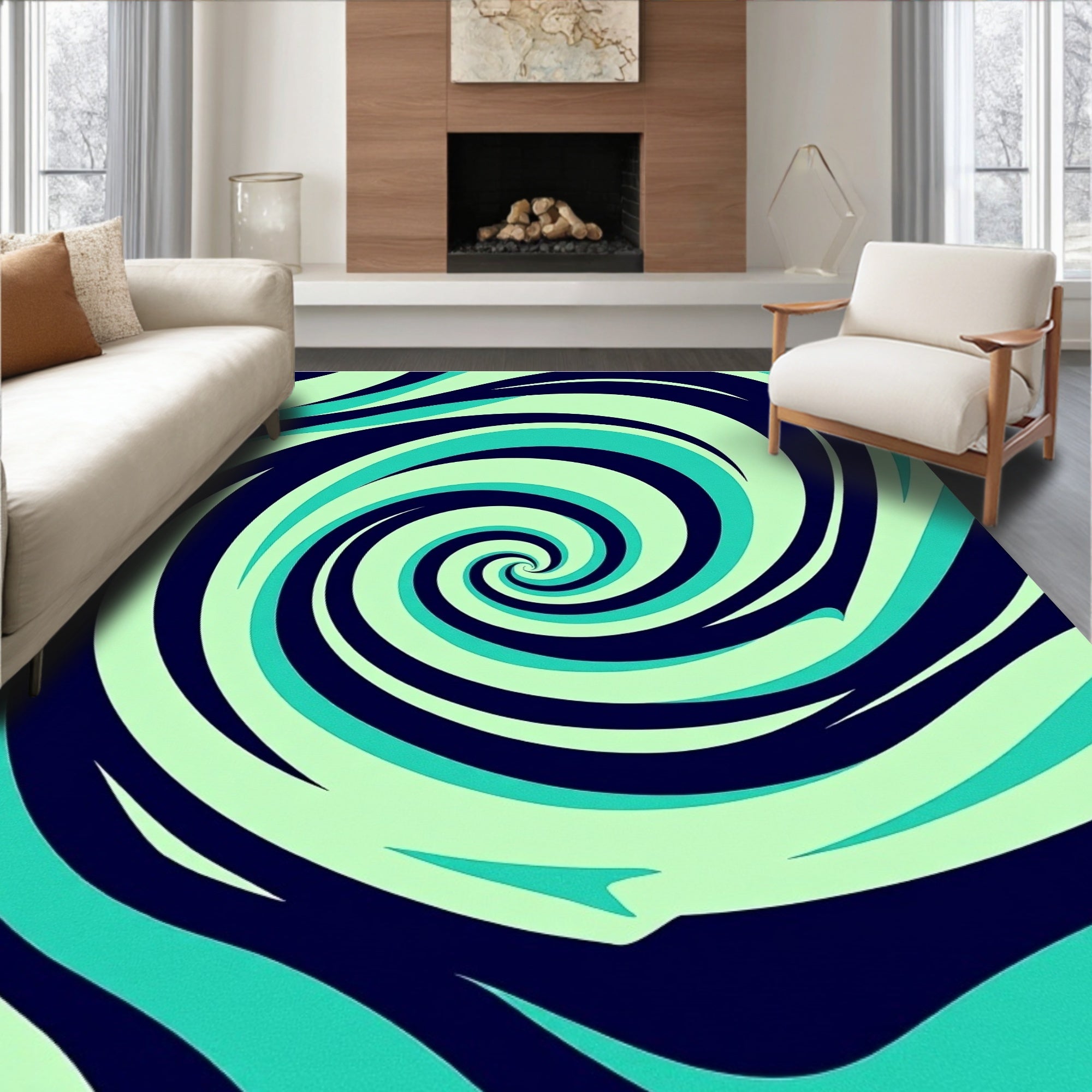 Deep Teal Swirling Vortex Rug