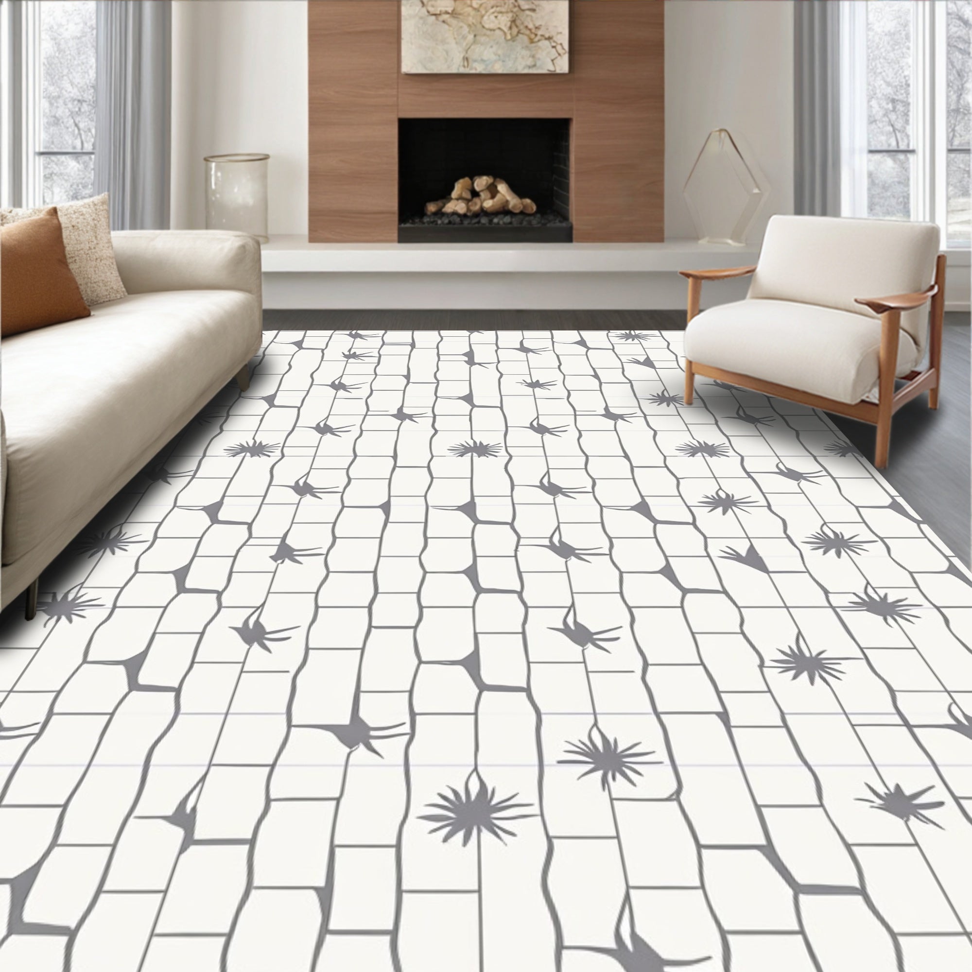 Organic Gray Bamboo Garden Silhouette Rug