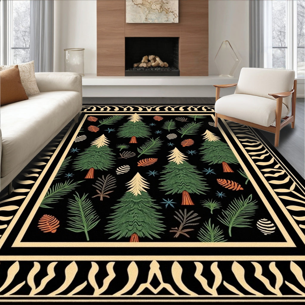 Woodland Forest Pine Cone Trees Rug