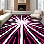 Vibrant Pink Black Sunburst Rays Rug