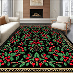 Vintage Black Red Berry Vines Rug