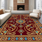 Regal Burgundy Gold Blue Medallion Border Rug