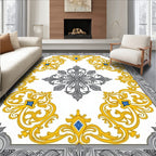 Regal Gray Golden Scroll Medallion Rug