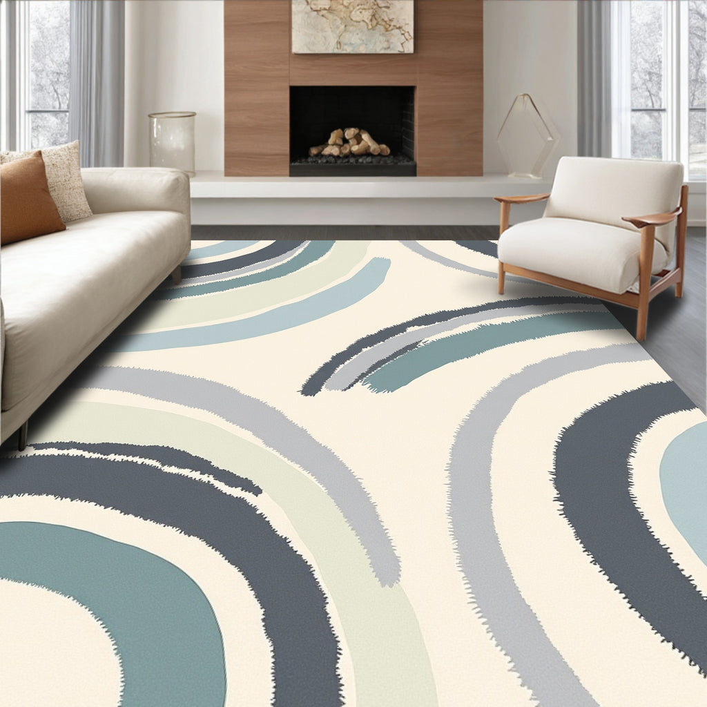 Coastal Blue Arc Brushstrokes Rug