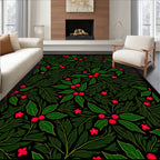 Dark Green Red Berry Holly Garland Rug