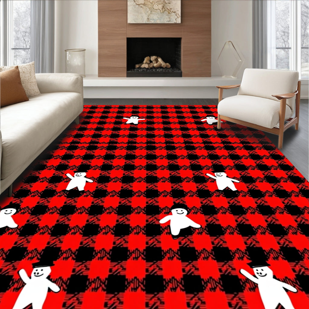 Red Black Gingham Figures Rug