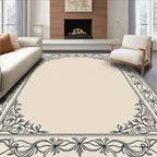 Elegant Monochrome Floral Scroll Border Rug