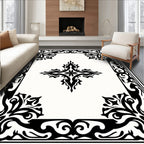 Classic Black Filigree Mandala Border Rug