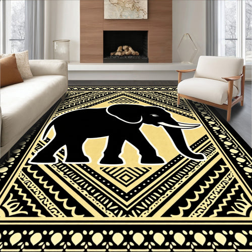 Black Elephant BORDERED Geometric BOLD Rug