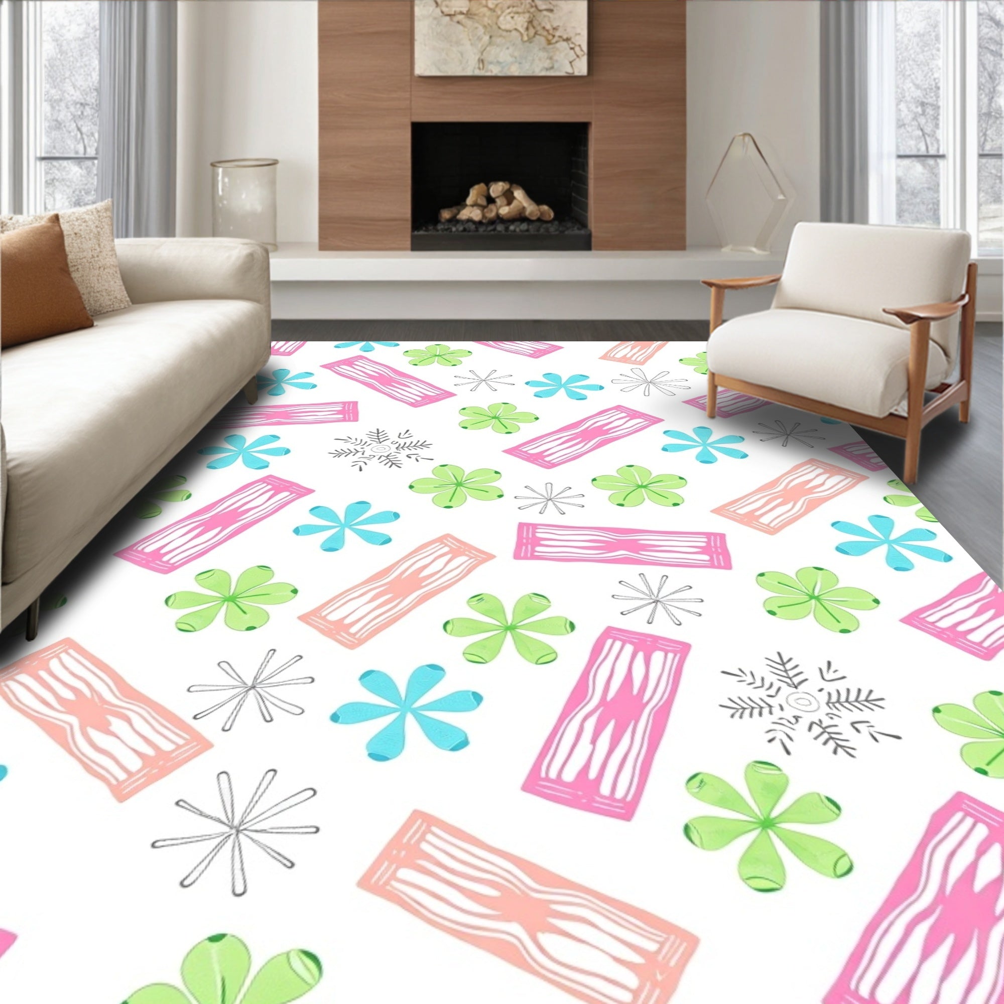Pastel Abstract Flower Shapes Rug