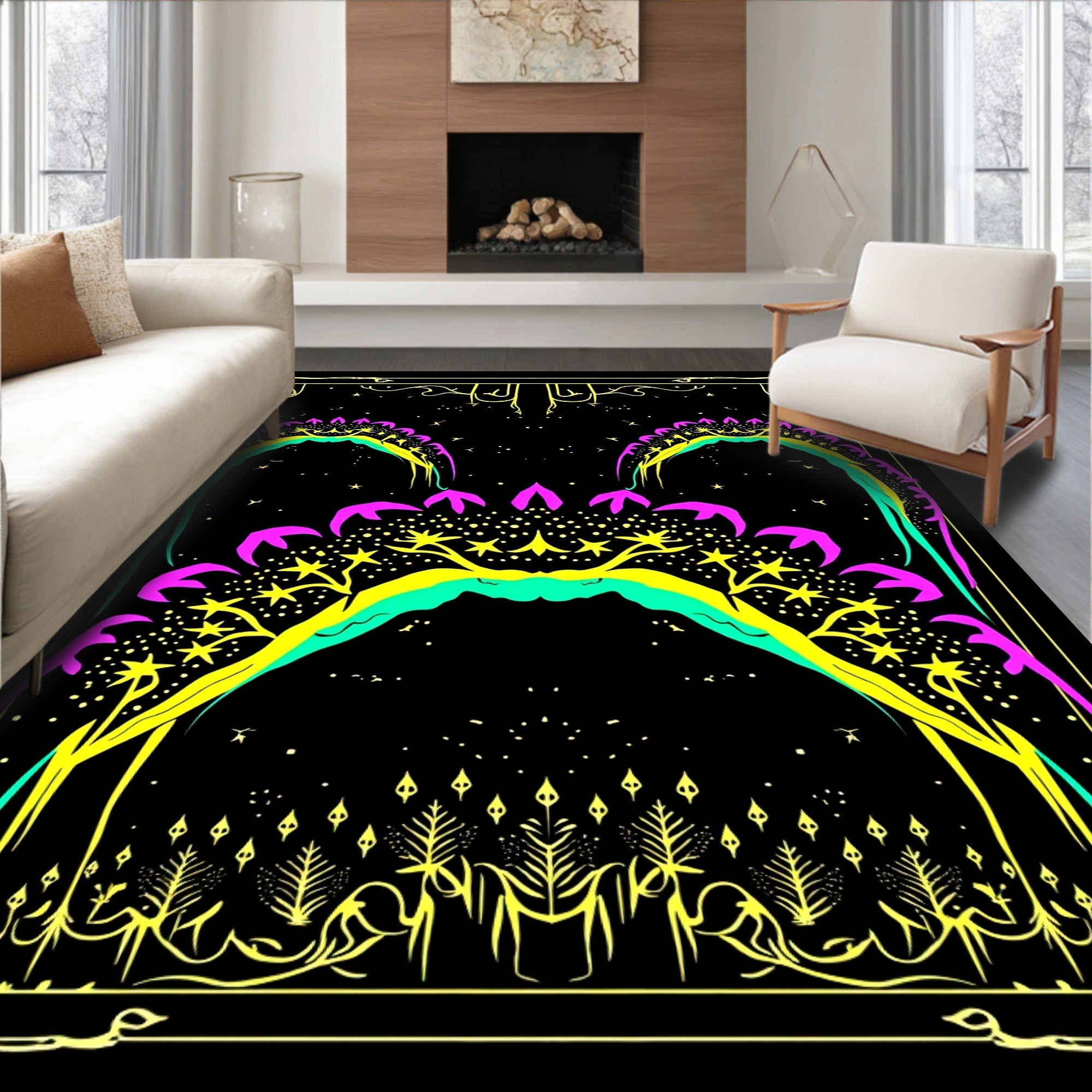 Vibrant Yellow Cosmic Arches Rug