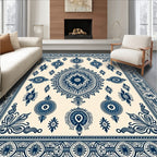 Deep Blue Medallion Garden Border Rug
