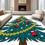 Festive Green Christmas Tree Bells Star Rug