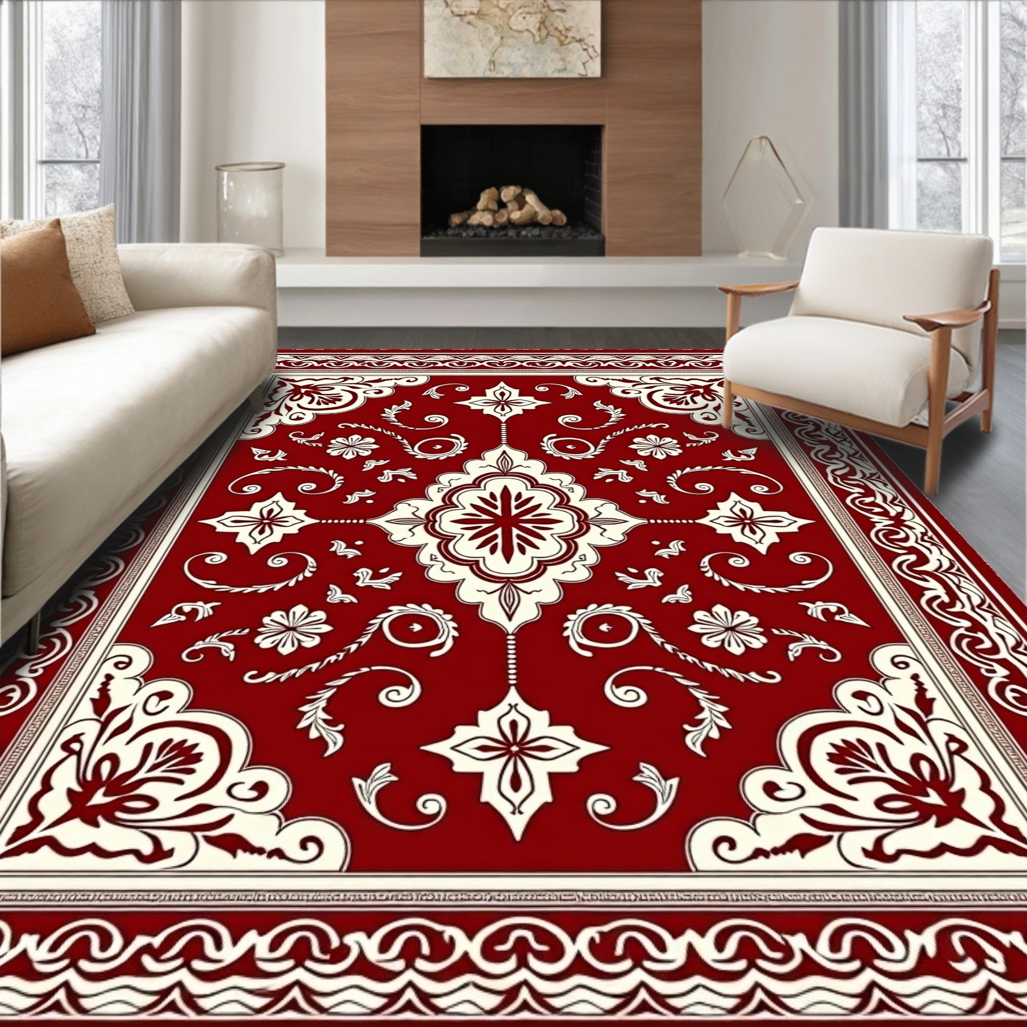 Rich Red Floral Medallion Classic Rug