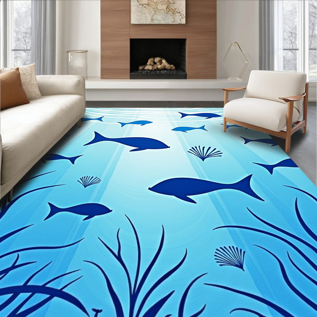 Deep Blue Ocean Marine Life Rug