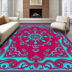 Crimson Teal Floral Scroll Frame Rug