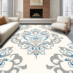 Cream gray blue ornate medallion Rug