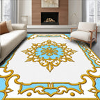 Ornate Gold Blue Medallion Frame Rug