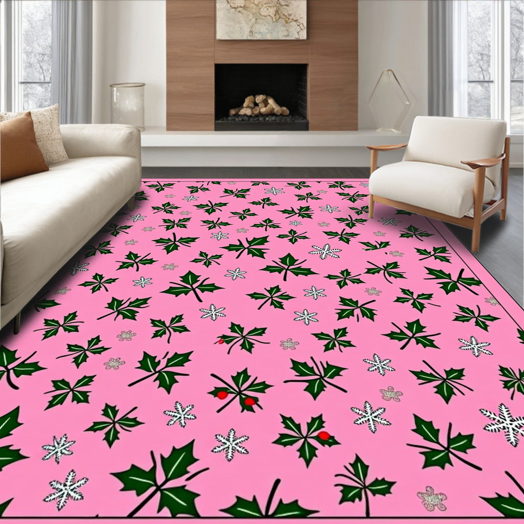 Pink Holly Leaf Snowflake Scatter Rug
