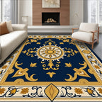 Deep Blue Golden Sun Medallion Rug