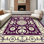 Rich Plum Floral Medallion Border Rug