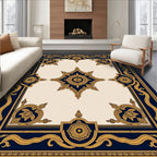 Navy Gold Ornate Medallion Scroll Rug