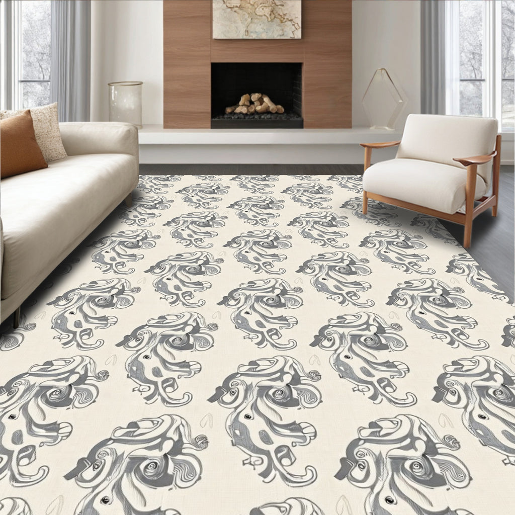 Monochromatic Sketchy Octopus Repeating Arrangement Rug