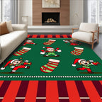 Christmas Elves Striped Stockings Medley Rug